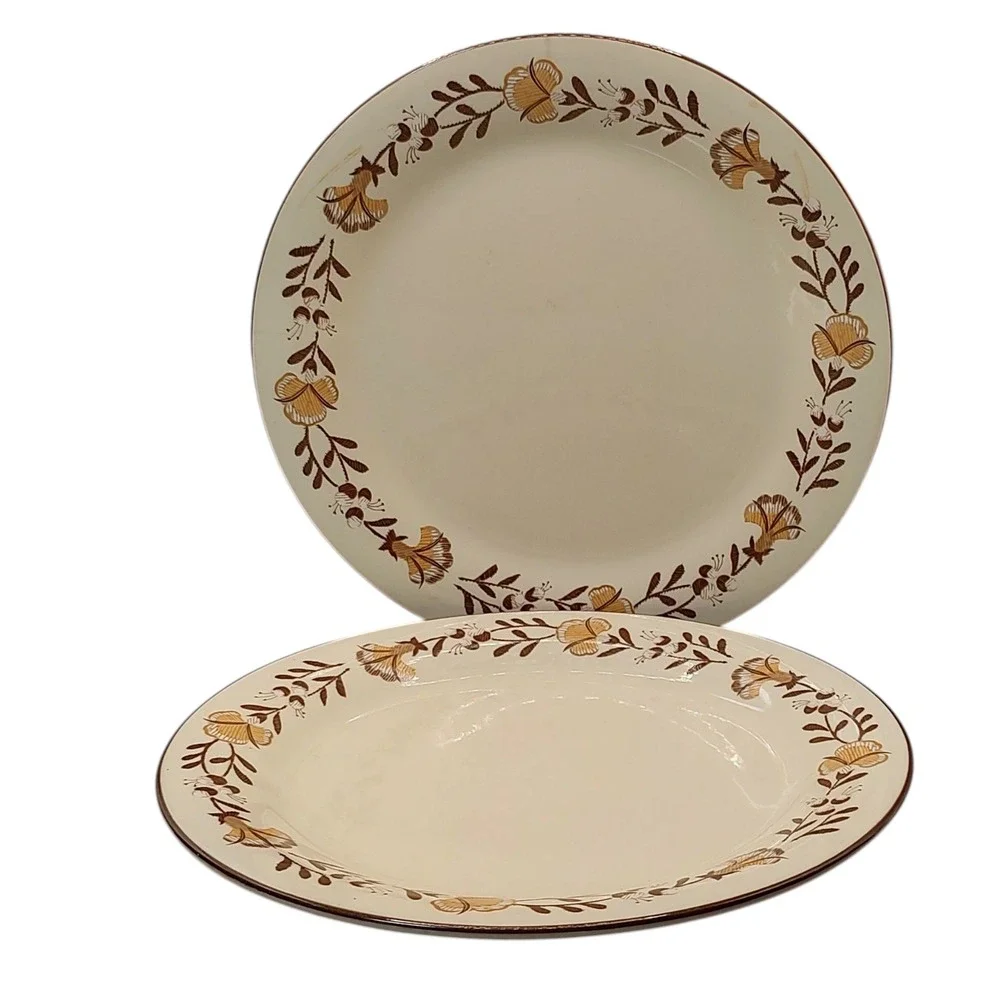 International China Dinner Plate 1776 Liberty Brown Stoneware 70s Set of Two SEE